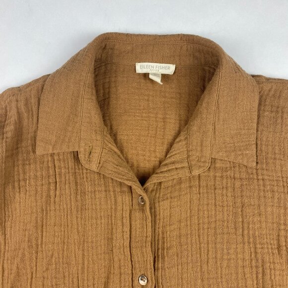 Eileen Fisher Organic Cotton Gauze Collar Lagenlook Button Up Size Small Petite - Picture 5 of 11